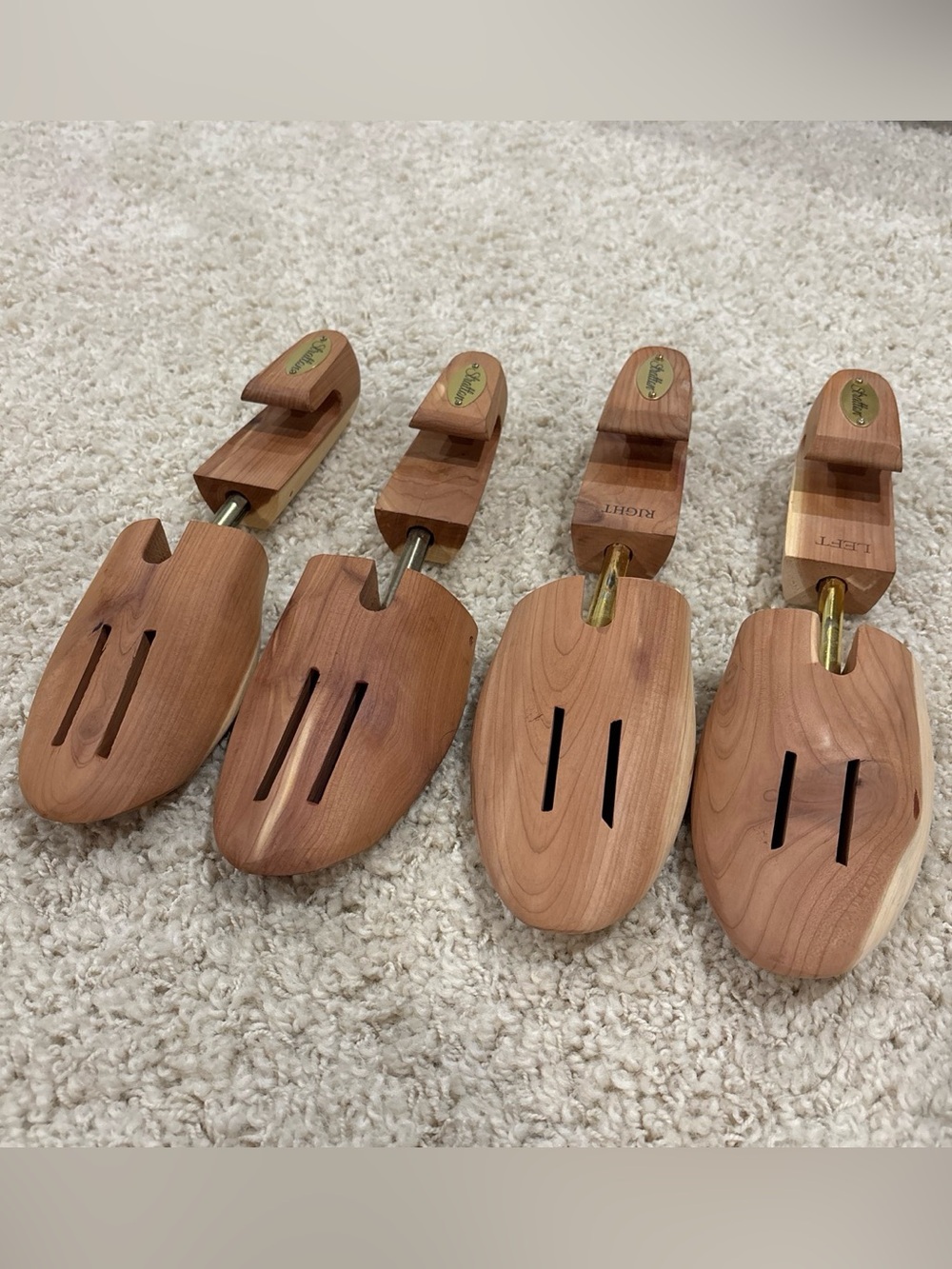Lot of 2 Pairs Stratton Wooden Adjustable Cedar Shoe Trees Size L 12.5” & 12”